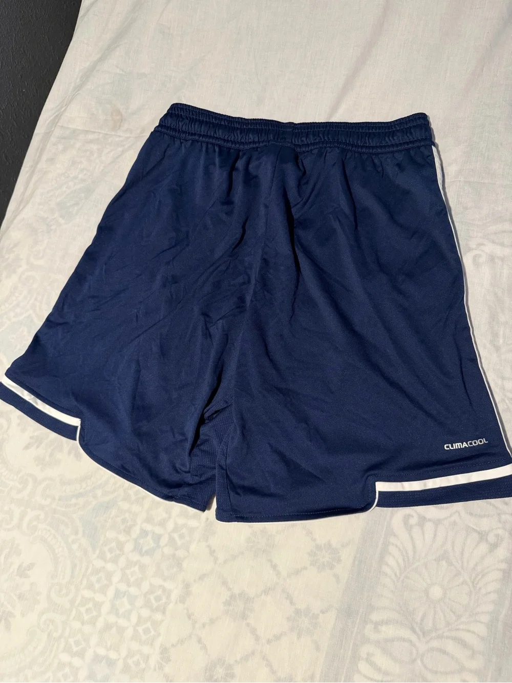 adidas Navy Athletic Shorts with White Three-Stripes size L